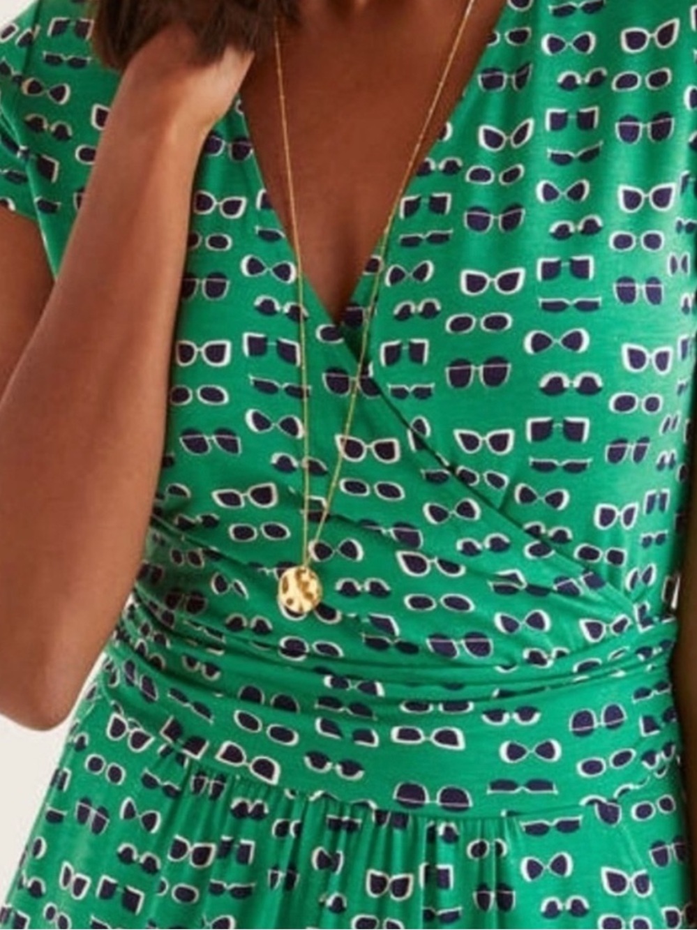 Boden Sunglasses Pattern Green Vneck Dress size 6R - Picture 3 of 11